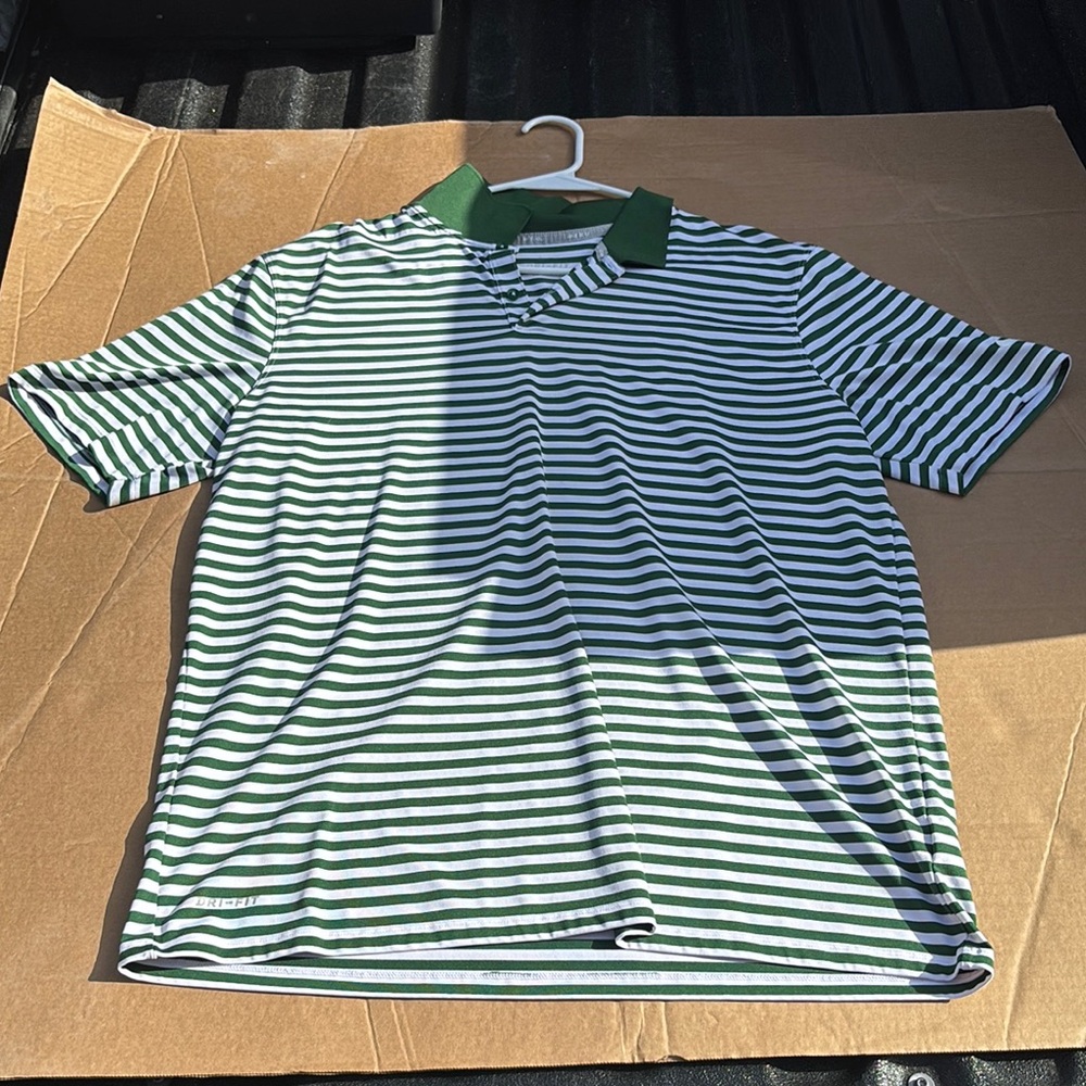 Nike Green and White Polo Shirt Classic Striped Design